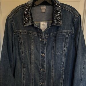 **New With Tags** Chico’s Dark Wash Denim Jacket with Velveteen Beaded Collar